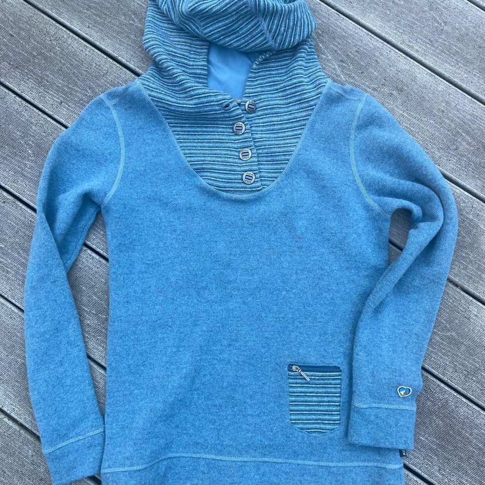 Kuhl Teal Cowl Neck Sweater with Button Accents